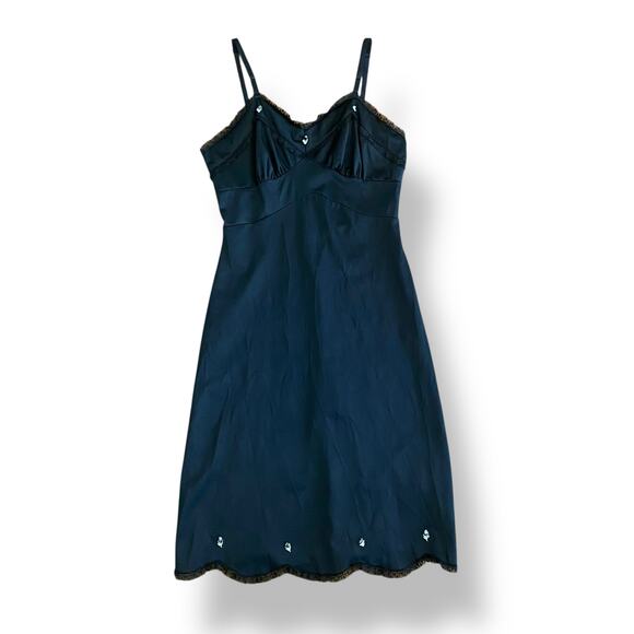 Henson Kickernick Black Vintage Satin Lace Slip Dress Size 11 Boho, Indie - Picture 1 of 7